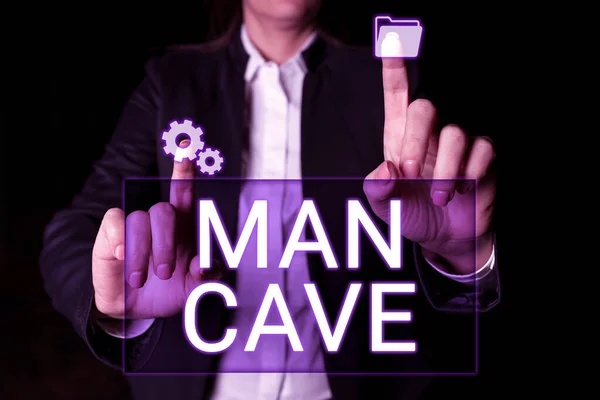 Text sign showing Man Cave, Concept meaning a room, space or area of a dwelling reserved for a male person