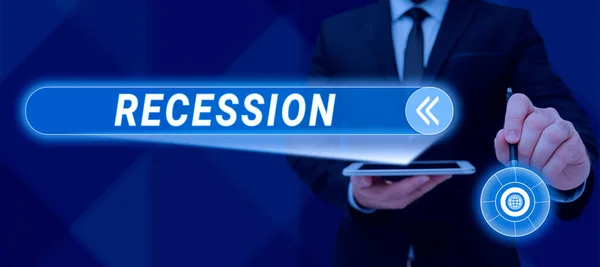 Hand Writing Sign Recession Concept Meaning Process Progressive Decrease Growing — Stock Photo, Image