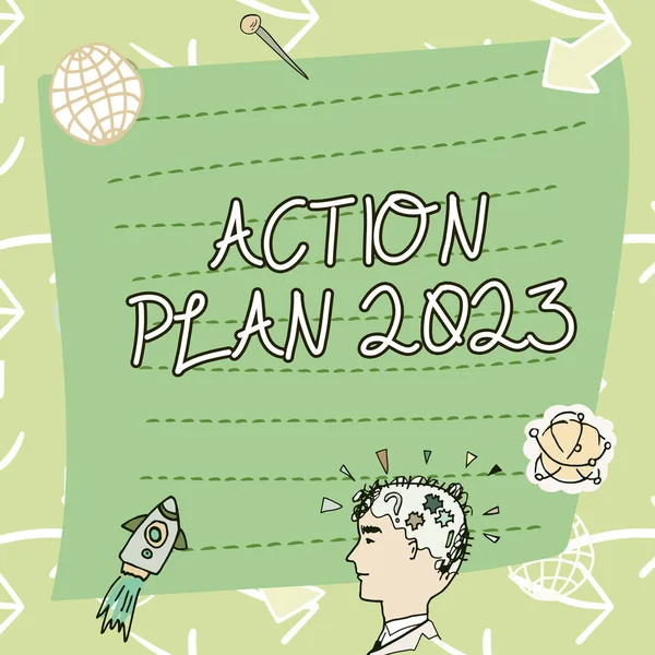 Exibição Conceitual Plano Ação 2023 Palavra Escrito Para Fazer Lista — Fotografia de Stock