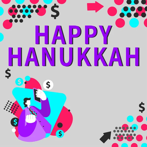 Escribiendo Mostrando Texto Feliz Hanukkah Concepto Que Significa Festival Judío —  Fotos de Stock