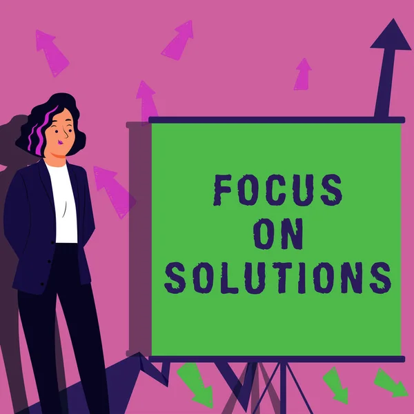 Подпись Текстом Focus Solutions Word Powerful Practical Way Achieve Positive — стоковое фото