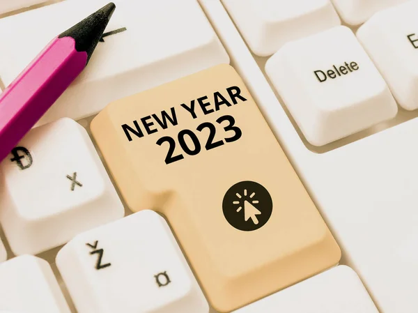 Konceptuální Titulek Nový Rok 2023 Slovo Pro Blahopřání Oslavě Svátků — Stock fotografie
