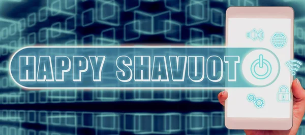 Inspiração Mostrando Sinal Feliz Shavuot Ideia Negócio Feriado Judaico Comemorando — Fotografia de Stock