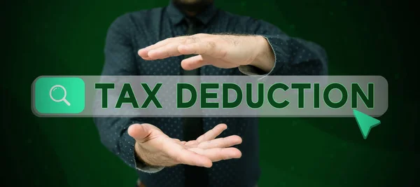 Text Showing Inspiration Tax Deduction Business Idea Amount Subtracted Income — Stock Photo, Image