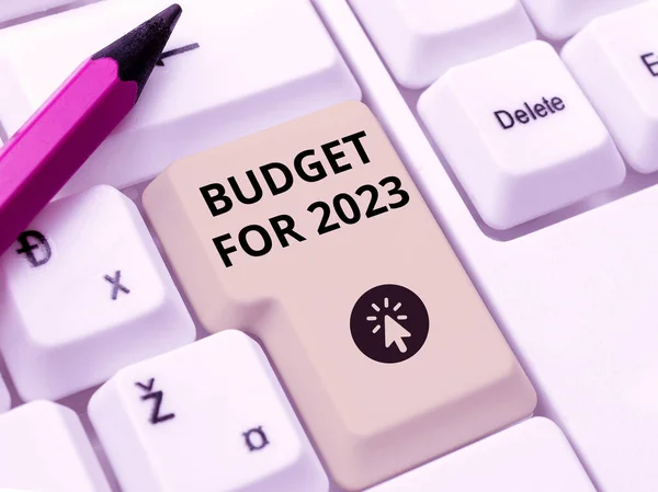 Legenda Conceitual Orçamento Para 2023 Foto Conceitual Estimativas Escritas Receitas — Fotografia de Stock
