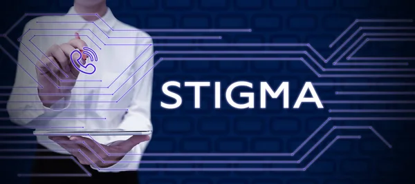 Sinal Escrita Mão Stigma Sentimento Conceito Negócio Desaprovação Que Maioria — Fotografia de Stock