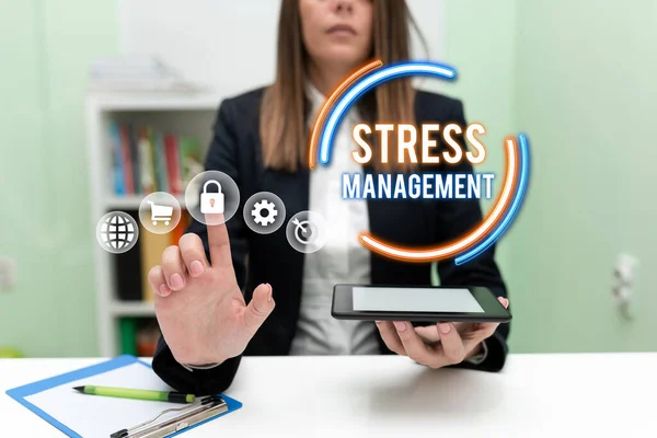 Handschrift Stressmanagement Wort Zum Lernen Von Verhaltens Und Denkweisen Die — Stockfoto
