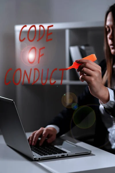 Writing Displaying Text Code Conduct Business Approach Ethics Rules Moral — Stock Photo, Image