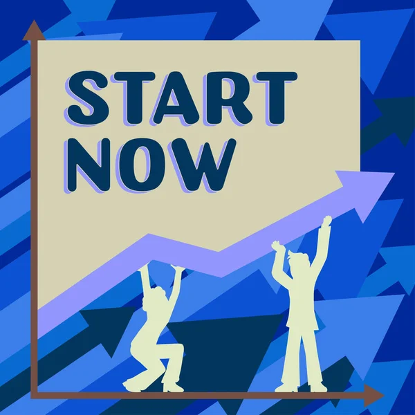 Legenda Texto Apresentando Start Now Conceito Negócio Não Hesite Começar — Fotografia de Stock