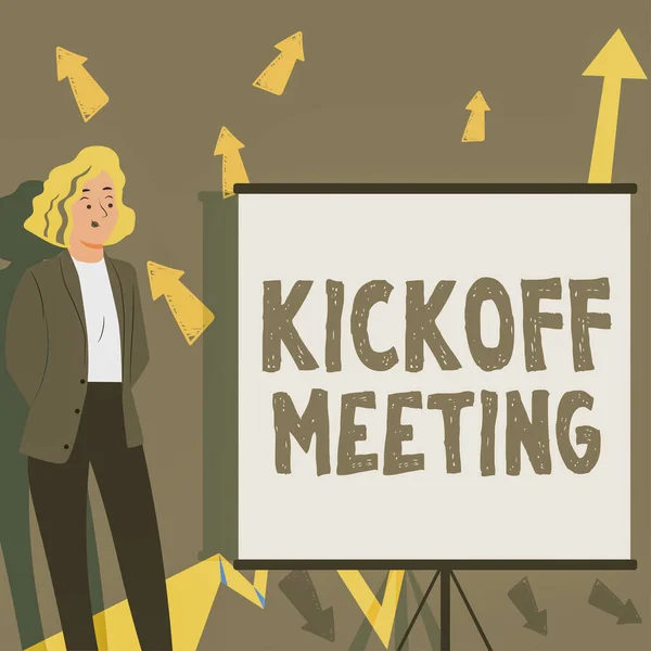 Inspiration Visar Skylt Kickoff Meeting Business Overview Speciell Diskussion Legaliteterna — Stockfoto