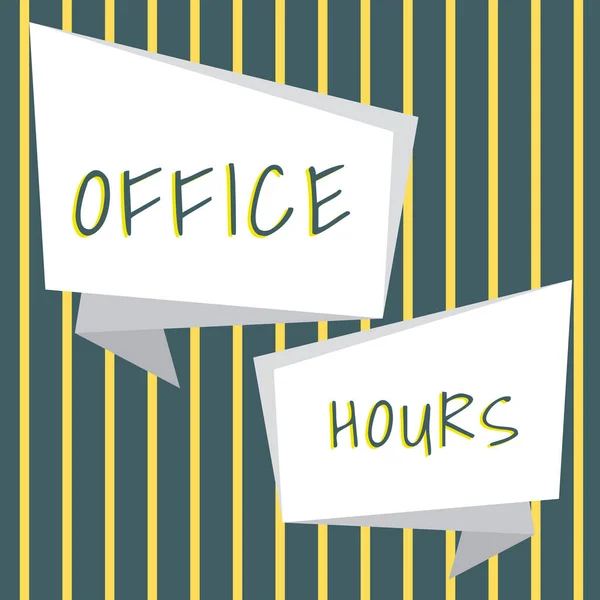 显示办公时间 业务概览的文字标志正常营业时间 — 图库照片