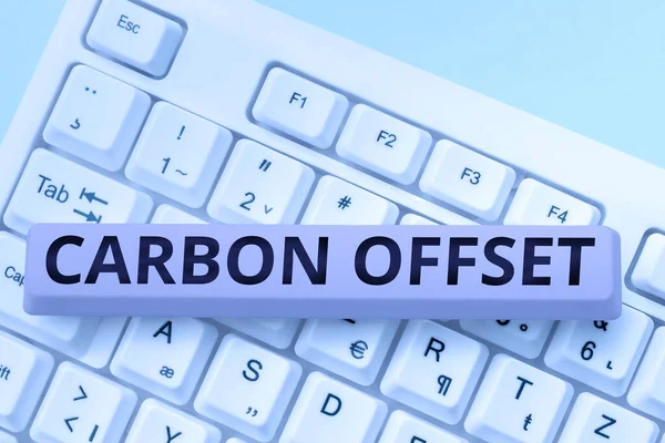 Visualizzazione Del Testo Carbon Offset Vetrina Aziendale Riduzione Delle Emissioni — Foto Stock