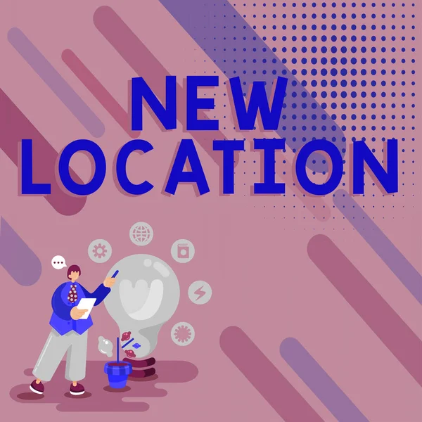 Kézírás Szöveg New Location Concept Jelentése Get Located New Place — Stock Fotó