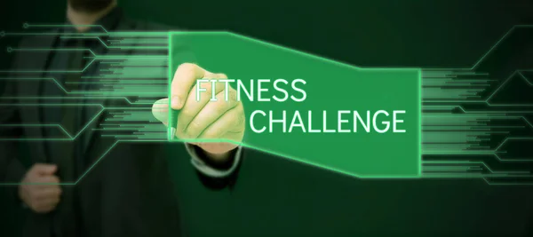 Κείμενο Σημάδι Που Δείχνει Fitness Challenge Business Κατάσταση Επισκόπηση Του — Φωτογραφία Αρχείου