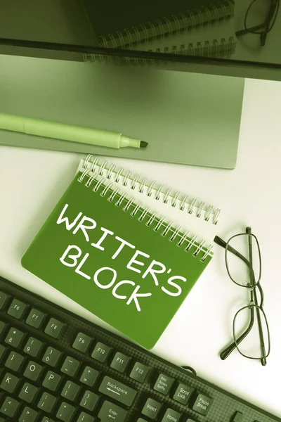 Conceptual display Writers Block, Business idea Condition of being unable to think of what to write