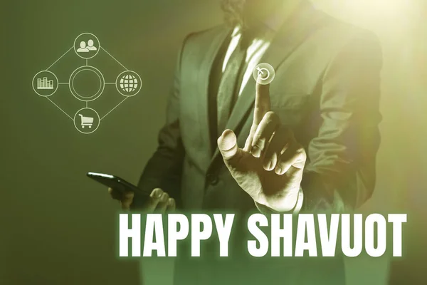 Segno Testo Che Mostra Happy Shavuot Approccio Business Festa Ebraica — Foto Stock