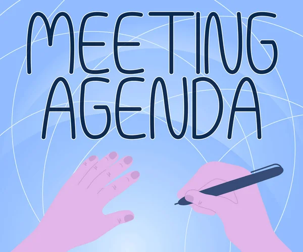 Schild Mit Der Aufschrift Meeting Agenda Business Showcase Eine Agenda — Stockfoto