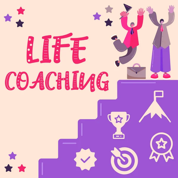 Subtítulos Conceptual Life Coaching Business Approach Mejora Vidas Por Desafíos —  Fotos de Stock