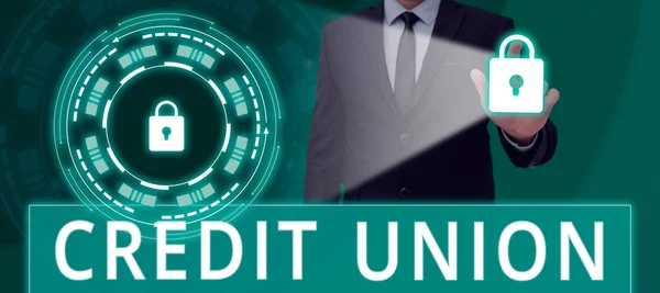 Aláírás Megjelenítése Credit Union Word Kooperatív Egyesület Amely Kis Hiteleket — Stock Fotó