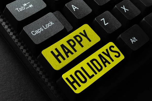 Hand Skrivtecken Happy Holidays Word Skrivet Hälsning Används För Att — Stockfoto