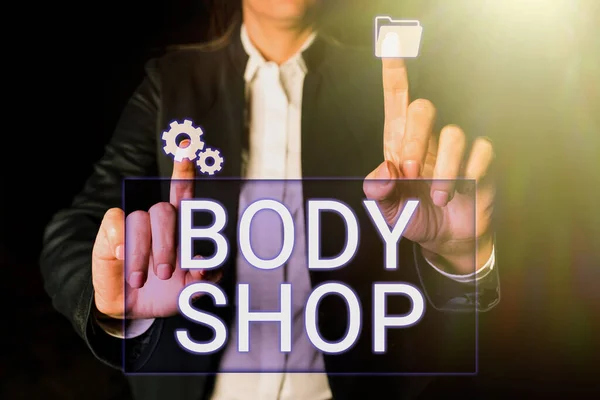 Inspiration Visar Skylt Body Shop Word För Butik Där Fordonskarosser — Stockfoto