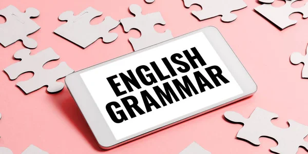 Text Sign Showing English Grammar Business Overview Courses Cover All — Stock Photo, Image