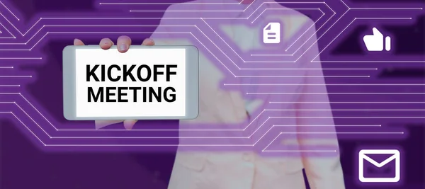 Handschrifttekst Kickoff Meeting Business Overview Speciale Discussie Wettigheid Van Het — Stockfoto