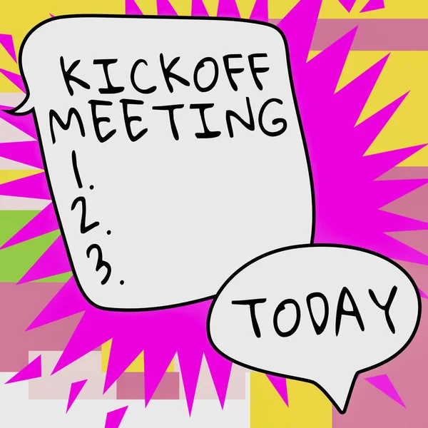 Pokaz Koncepcyjny Kickoff Meeting Word Napisane Specjalnej Dyskusji Temat Legalności — Zdjęcie stockowe