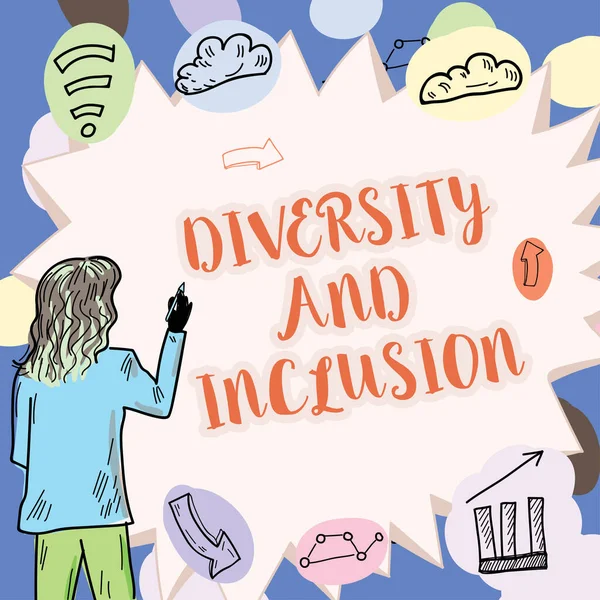 Inspiración Mostrando Signo Diversidad Inclusión Rango Ideas Negocios Diferencia Humana — Foto de Stock