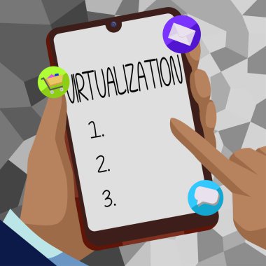 Sanal ortamın bilgisayar oyunlarına Sanal Ortamı Sanal Fikir Uygulamasını gösteren metin işareti