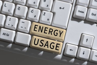 Enerji Kullanımı, İnternet Konsepti Bir süreç veya sistemde tüketilen veya kullanılan enerji miktarını gösteren imzala
