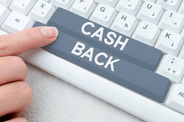 Kavramsal Gösterim Cash Back Ticari Vitrin Teşviki Alıcılara Nakit Para — Stok fotoğraf