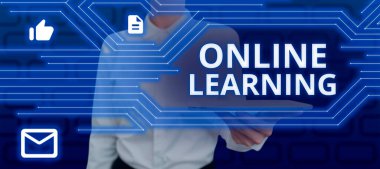 Çevrimiçi Öğrenme, İş Fikri Larning 'i İnternet ve bir bilgisayarın yardımıyla gösteren bir tabela