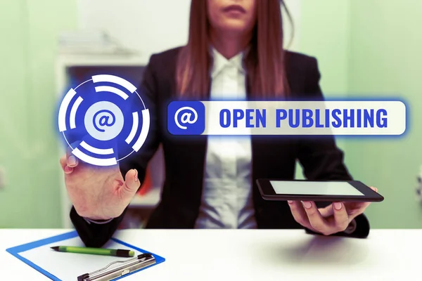 Ruční Psaní Znamení Open Publishing Obchodní Nápad Line Přístup Mnoha — Stock fotografie
