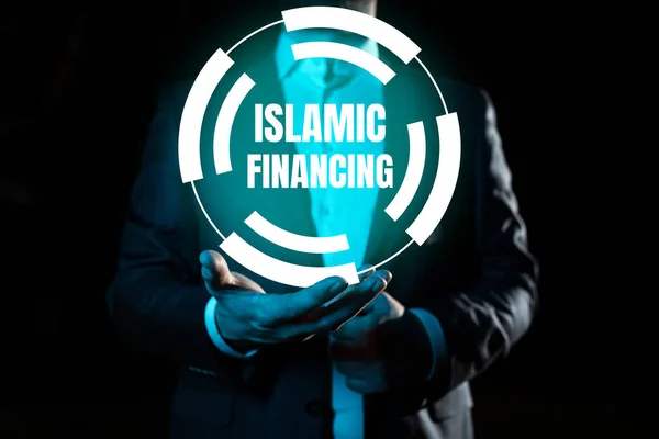 显示伊斯兰融资 商业展示银行活动和符合伊斯兰教法的投资的文字标志 — 图库照片