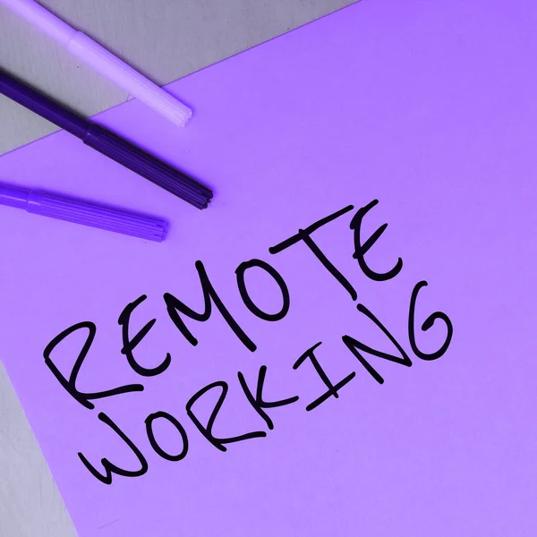 Sinal Escrita Mão Remote Working Internet Concept Situation Which Employee — Fotografia de Stock