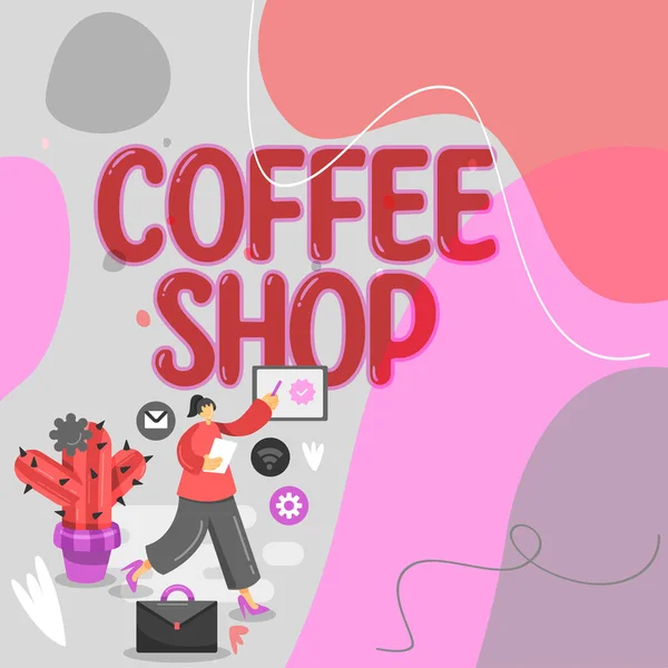 概念展示咖啡店 商业概览 提供咖啡和小食的小型非正式餐厅 — 图库照片
