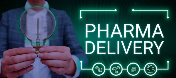 Znak Tekstowy Pokazujący Pharma Delivery Koncepcja Biznesowa Wysyłanie Recept Bezpośrednio — Zdjęcie stockowe