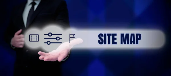 Sign displaying Site Map, Business approach designed to help both users and search engines navigate the site