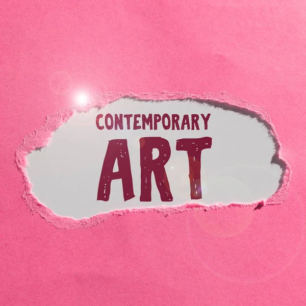 Texto Que Muestra Inspiración Arte Contemporáneo Escaparate Negocios Hecho Hoy —  Fotos de Stock