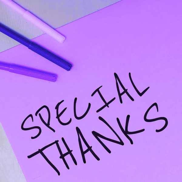 Legenda Texto Apresentando Agradecimentos Especiais Concepção Internet Expressão Apreço Gratidão — Fotografia de Stock