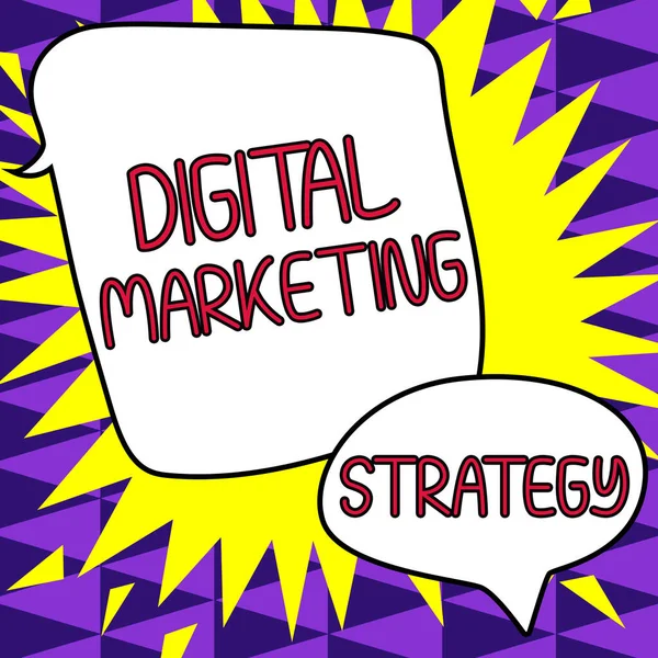 展示数码营销策略的标志 利用数码渠道向消费者提供商业概念服务 — 图库照片