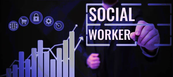Textschild Mit Sozialarbeitern Internet Konzept Für Die Unterstützung Von Staatsbürgern — Stockfoto