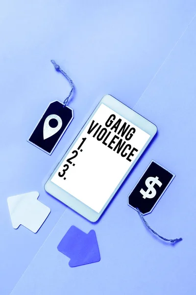 Sinal Texto Mostrando Violência Gangues Panorama Negócios Violação Das Leis — Fotografia de Stock