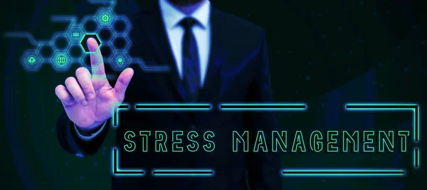 Yazısı Stresi Yönetimi Stres Yönetimi Stres Azaltacak Davranış Düşünme Şekilleri — Stok fotoğraf