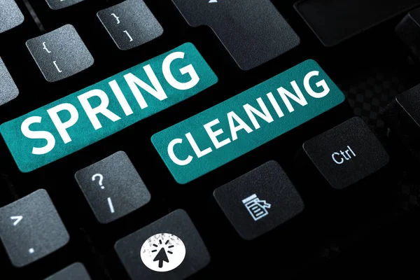 概念标题春季清扫 春季彻底清扫房屋的商业理念实践 — 图库照片