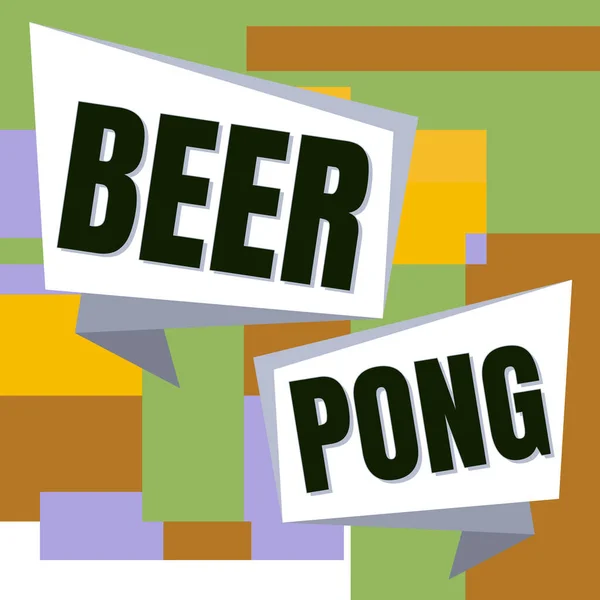 Znak Tekstowy Pokazujący Beer Pong Słowo Grę Zestawem Kubków Zawierających — Zdjęcie stockowe