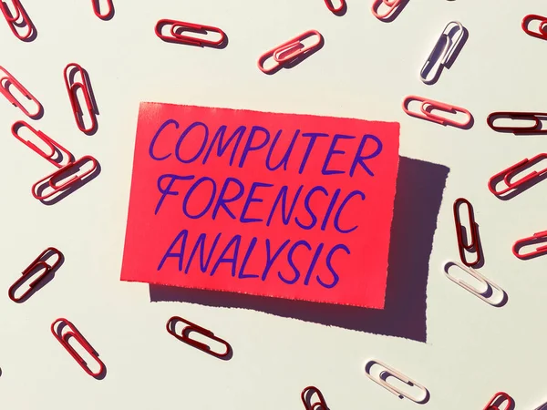 Text caption presenting Computer Forensic Analysis, Internet Concept evidence found in computers and storage media