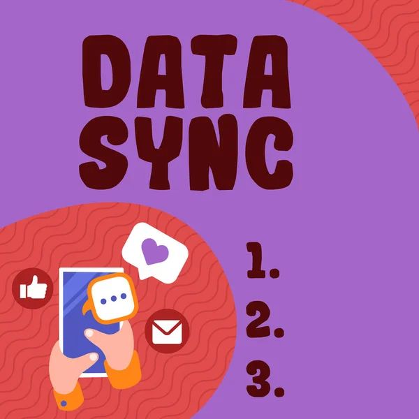 Textová Značka Zobrazující Synchronizaci Dat Koncept Znamenající Data Která Jsou — Stock fotografie
