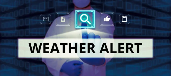 Escrevendo Exibindo Texto Weather Alert Foto Conceitual Alerta Urgente Sobre — Fotografia de Stock